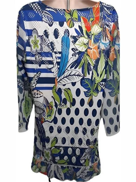Blouse-Pullover3/4 Sleeve-Aqua Floral-Women's-12354