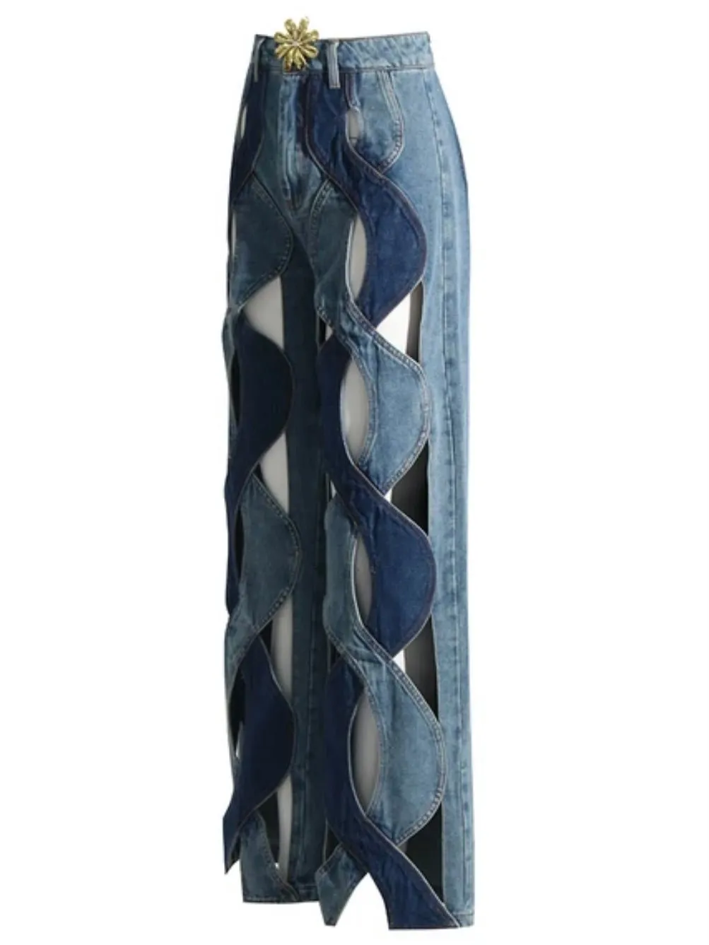 Blue jeans wavy straight pants