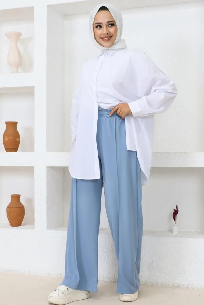 BNG Women  Elastic Waist Comfortable Loose Fit Baggy Pants Blue - Clermont