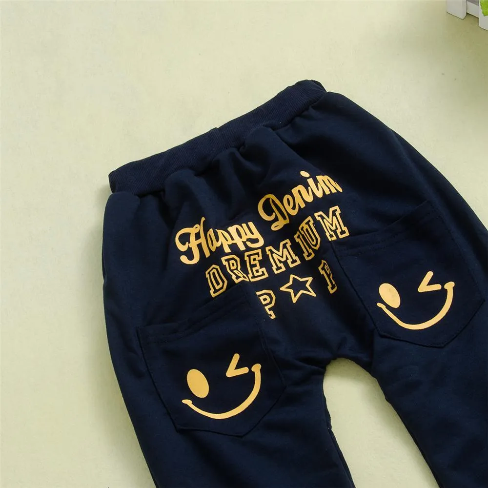 Boys Letter Printed Smiley Pants Boys Wholesale Clothing