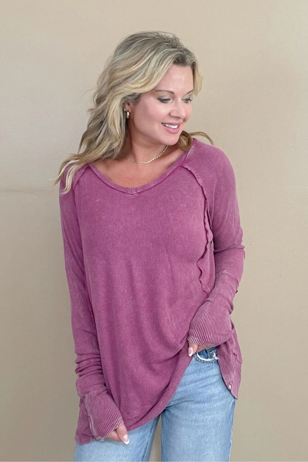Breezy Days Burgundy Mineral Washed Top