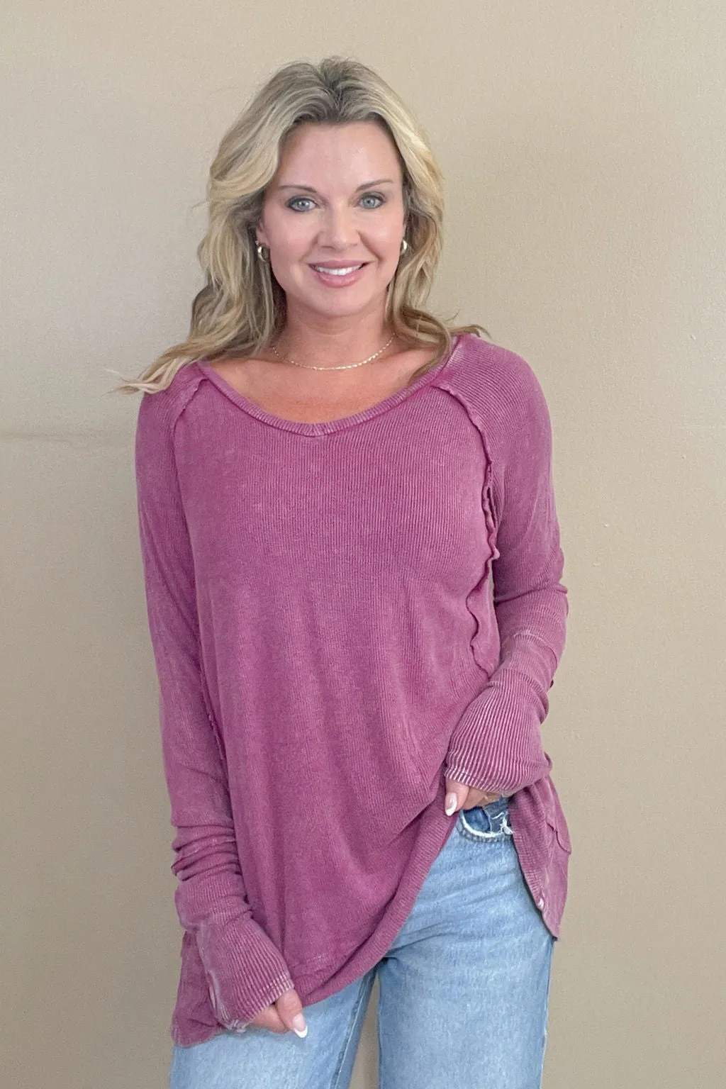 Breezy Days Burgundy Mineral Washed Top