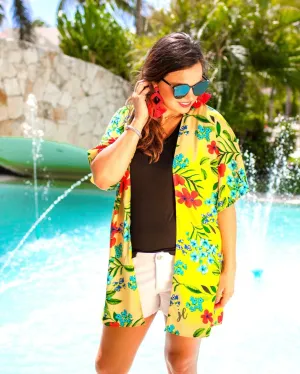 Bright Yellow Sunshine Multi Color Floral Lightweight Kimono