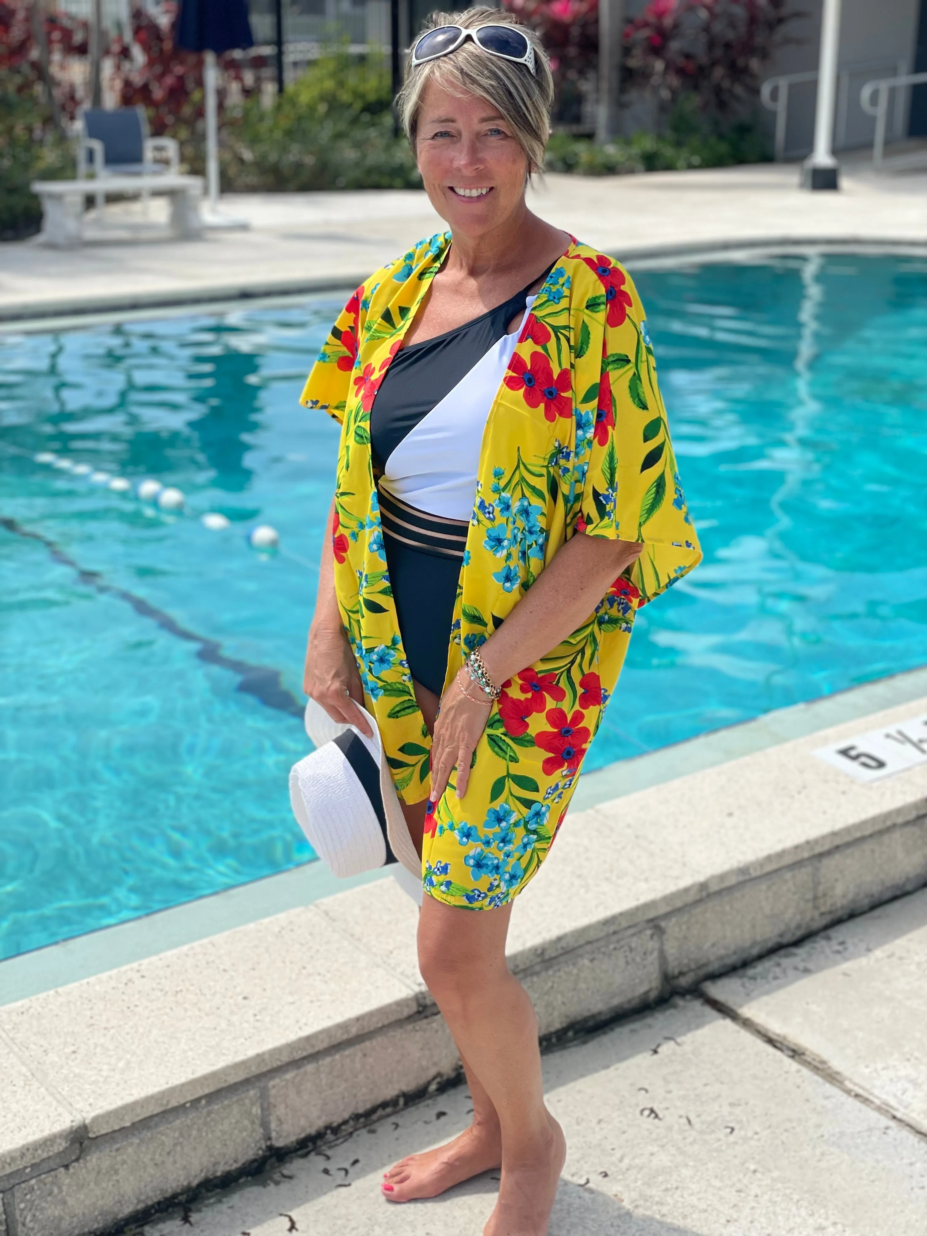 Bright Yellow Sunshine Multi Color Floral Lightweight Kimono
