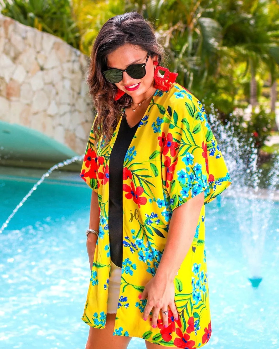 Bright Yellow Sunshine Multi Color Floral Lightweight Kimono