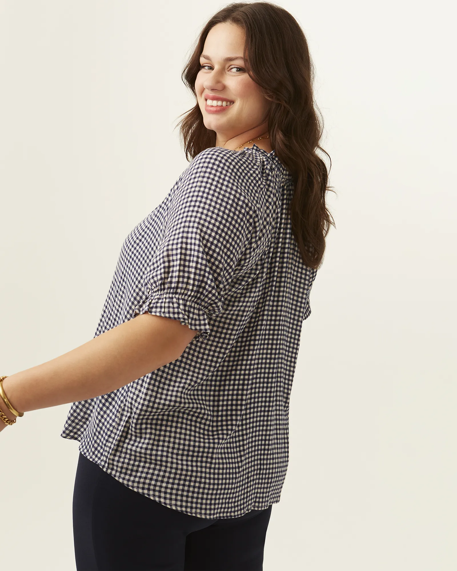 Brittany Button Down Blouse | Navy / White