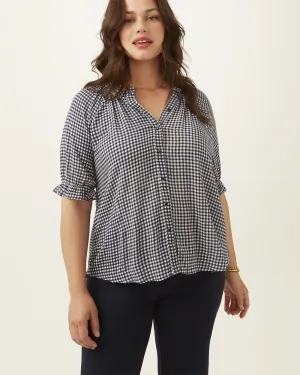 Brittany Button Down Blouse | Navy / White