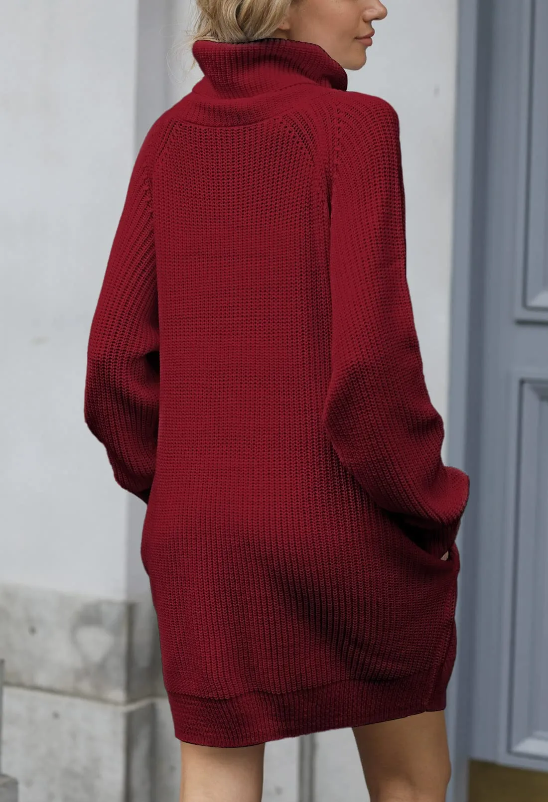 Brown Women's Loose Turtleneck Oversize Long Pullover Sweater Dress - Pink Queen