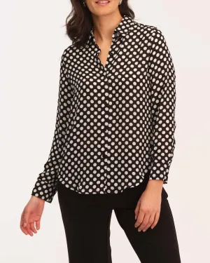Button Down Woven Print Blouse
