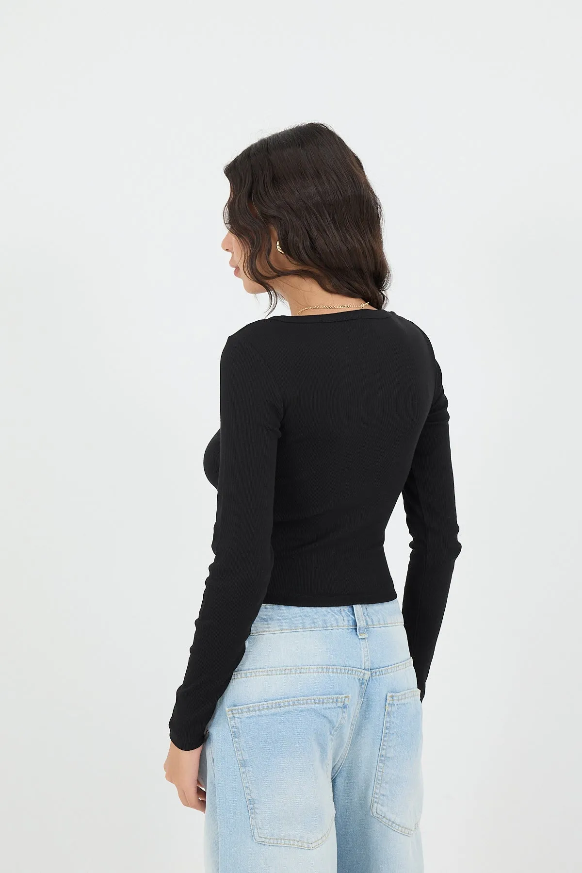 Button Neck Long Sleeve Modal Top
