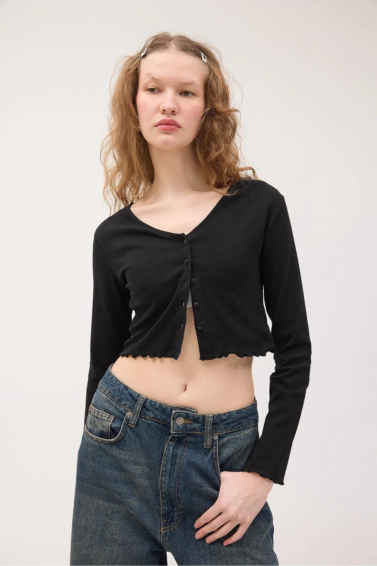 Buttoned Crop Cardigan