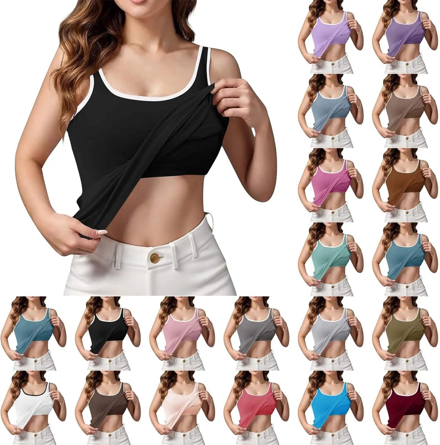 Camisole Tops for Women Built in Bra Spaghetti Strap Workout Yoga Shirts Basic Padded Tank Tops 2025 Summer Clothes
