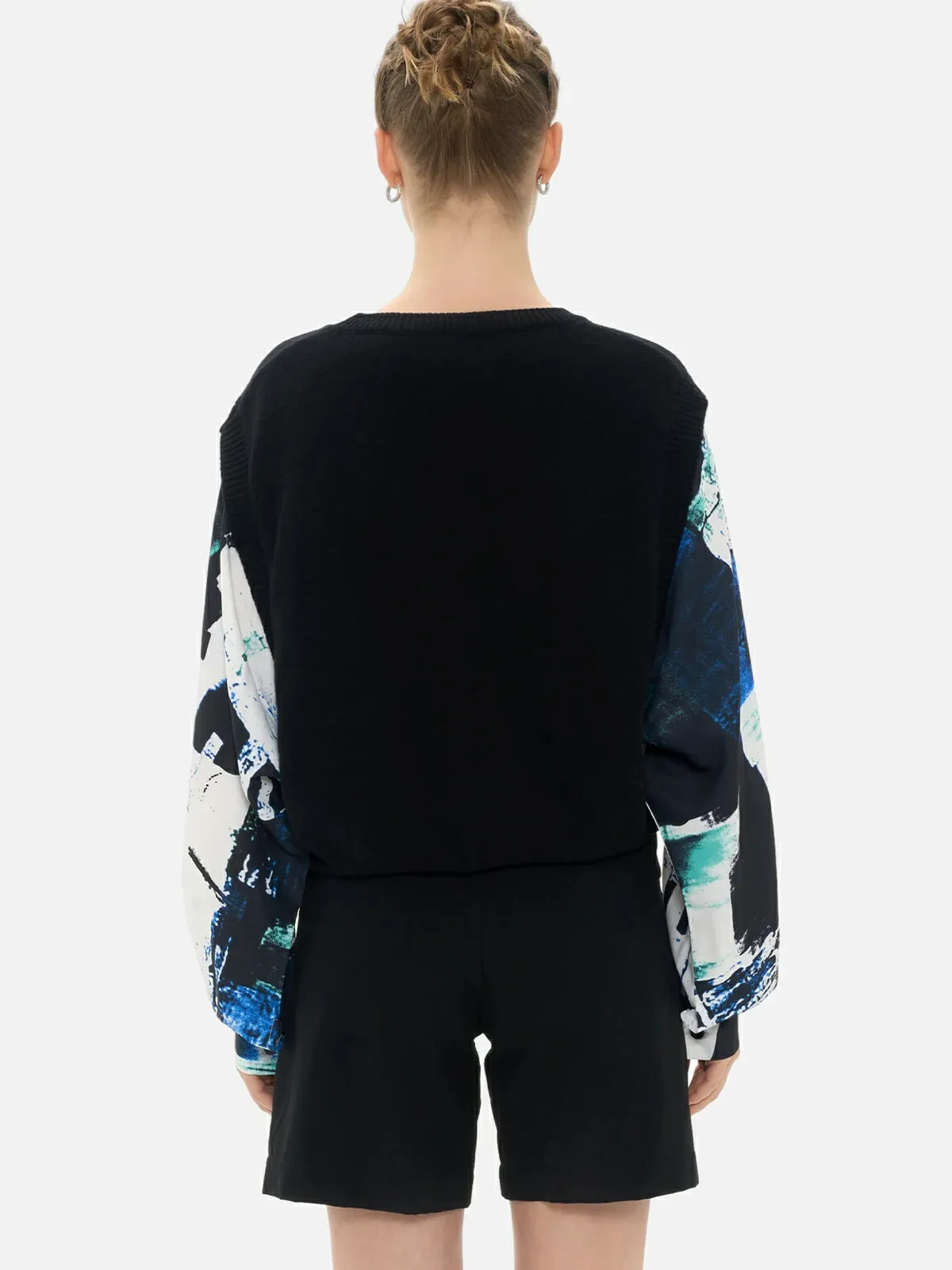 Casual Contrasting Print Chiffon Splice Sweater
