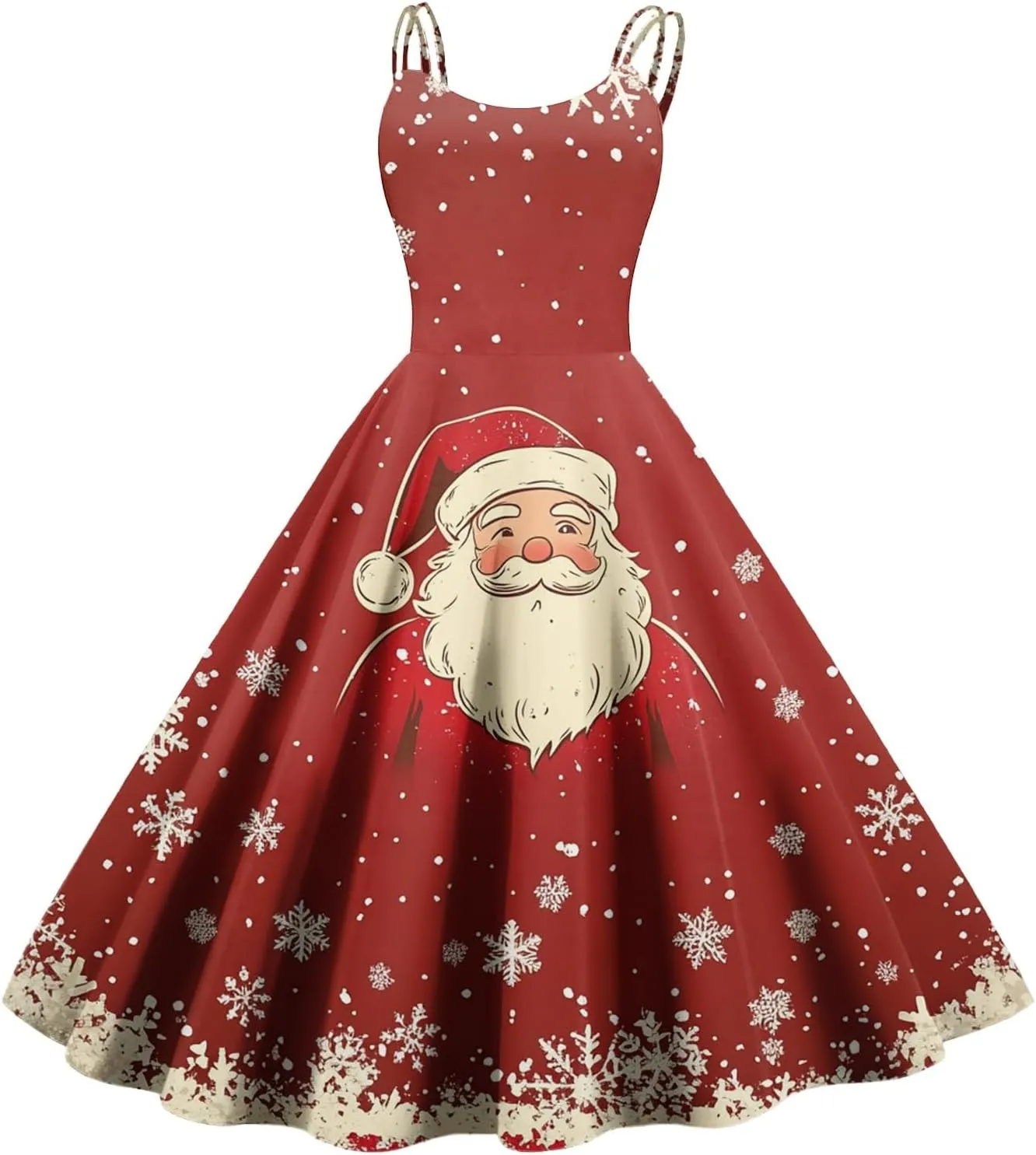 Christmas Dresses for Women Vintage Cocktail Swing Vacation Knee Length Midi Casual Dresses Holiday Beach Party Dress