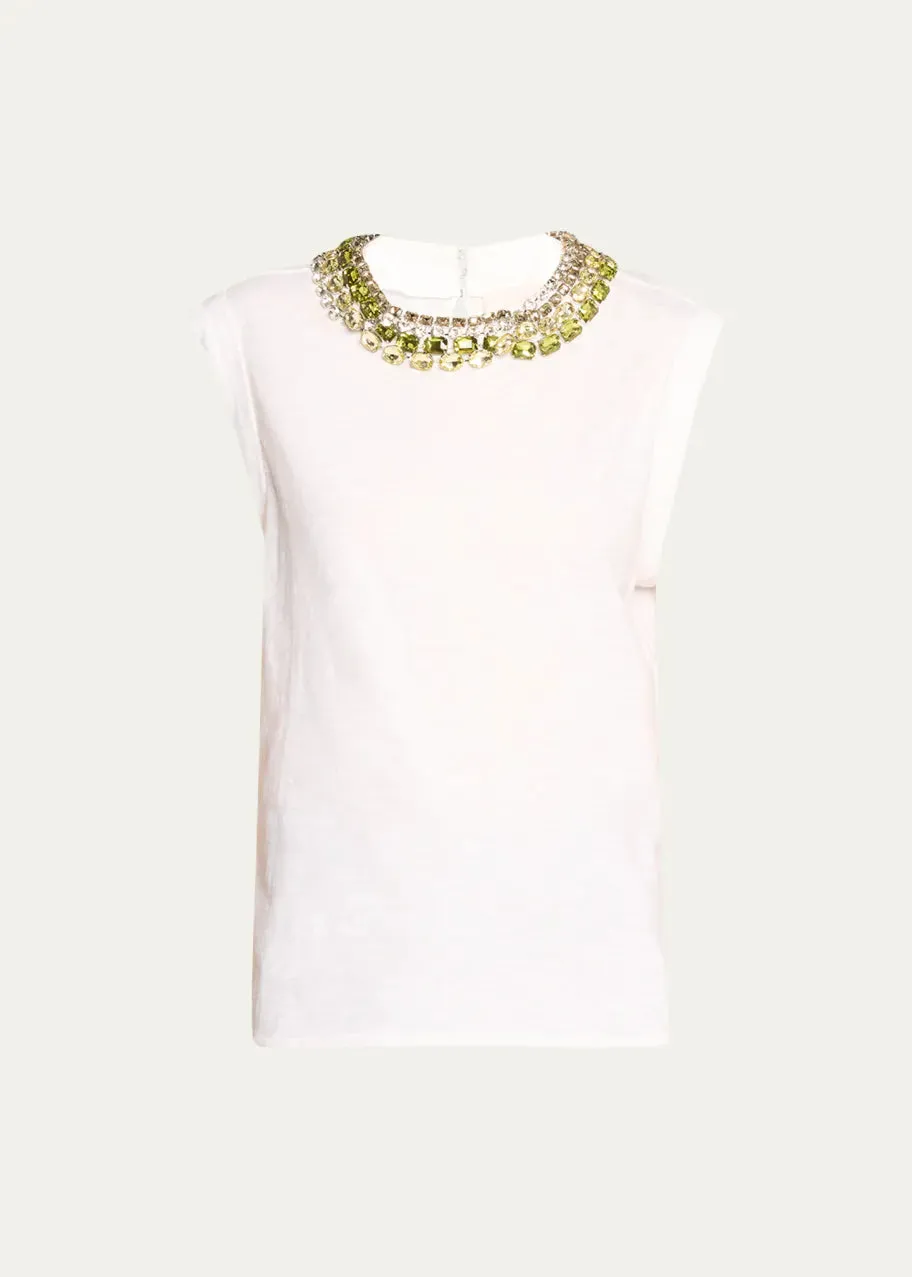Cizt982 White Twist Necklace Jeweled Tee