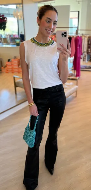 Cizt982 White Twist Necklace Jeweled Tee