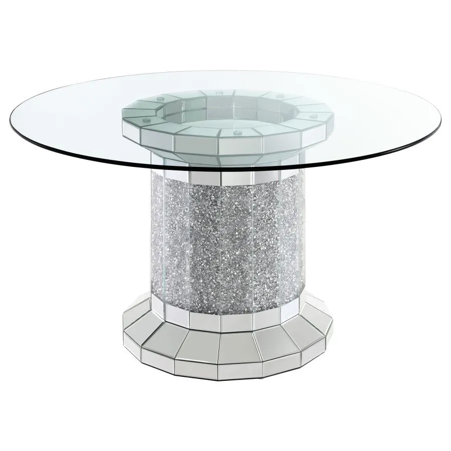CO-103 CYLINDER PEDESTAL TABLE   4 CHAIRS DINING ROOM SET - GREY