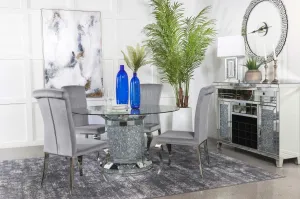 CO-103 CYLINDER PEDESTAL TABLE   4 CHAIRS DINING ROOM SET - GREY