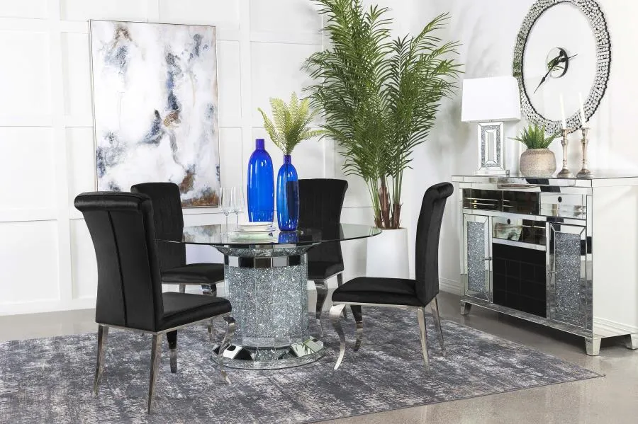 CO-103 CYLINDER PEDESTAL TABLE   4 CHAIRS DINING ROOM SET - GREY