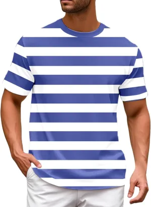 Color Blocked Striped T Shirts for Mens Short Sleeve Round Neck Summer Casual T Shirts Regular Fit Tees Tops