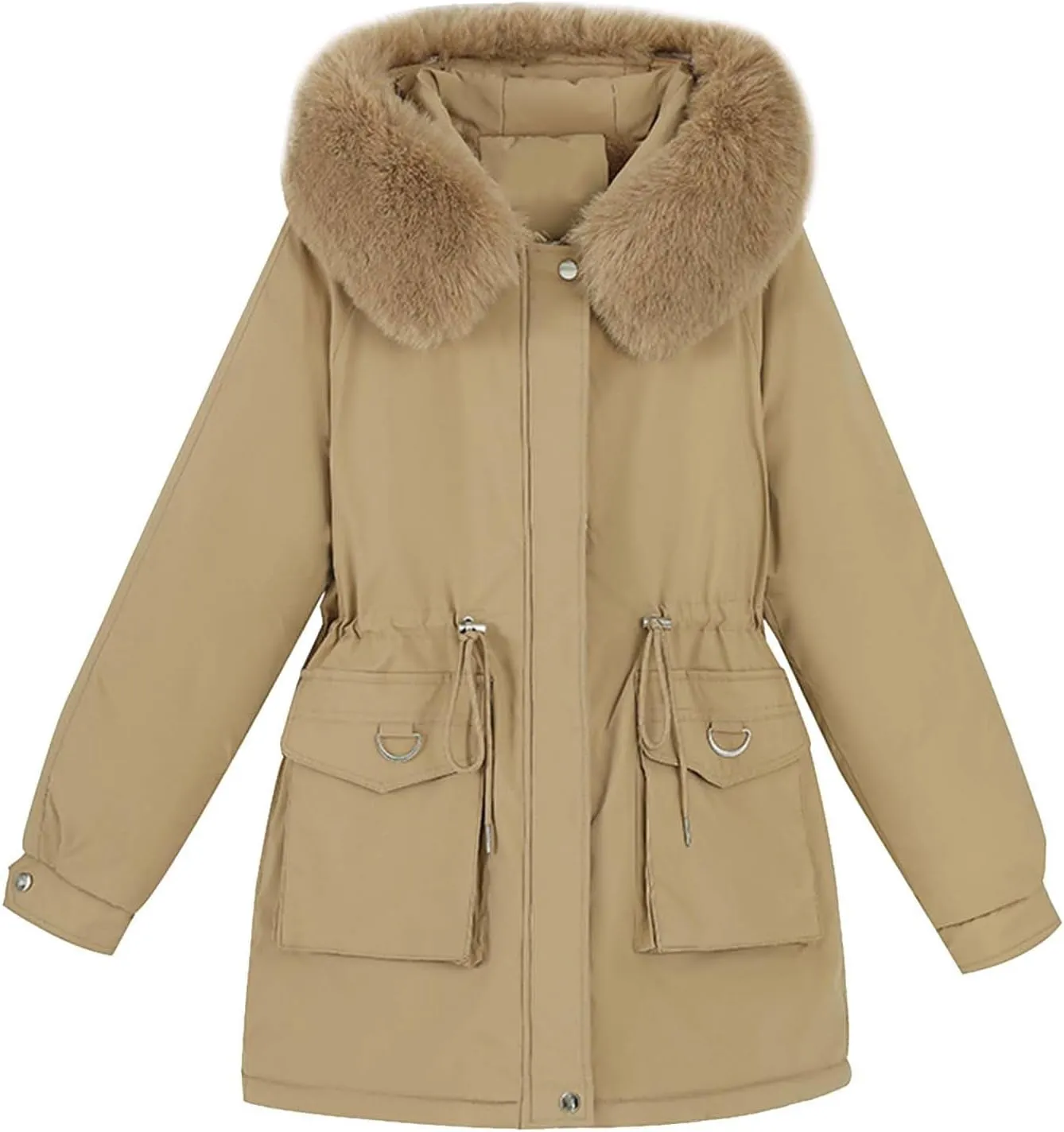 cooki Womens Winter Coats Lightweight Puffer Jacket Warm Quilted Padded Hood Coat with Faux Fur Collar Cropped Down Coats