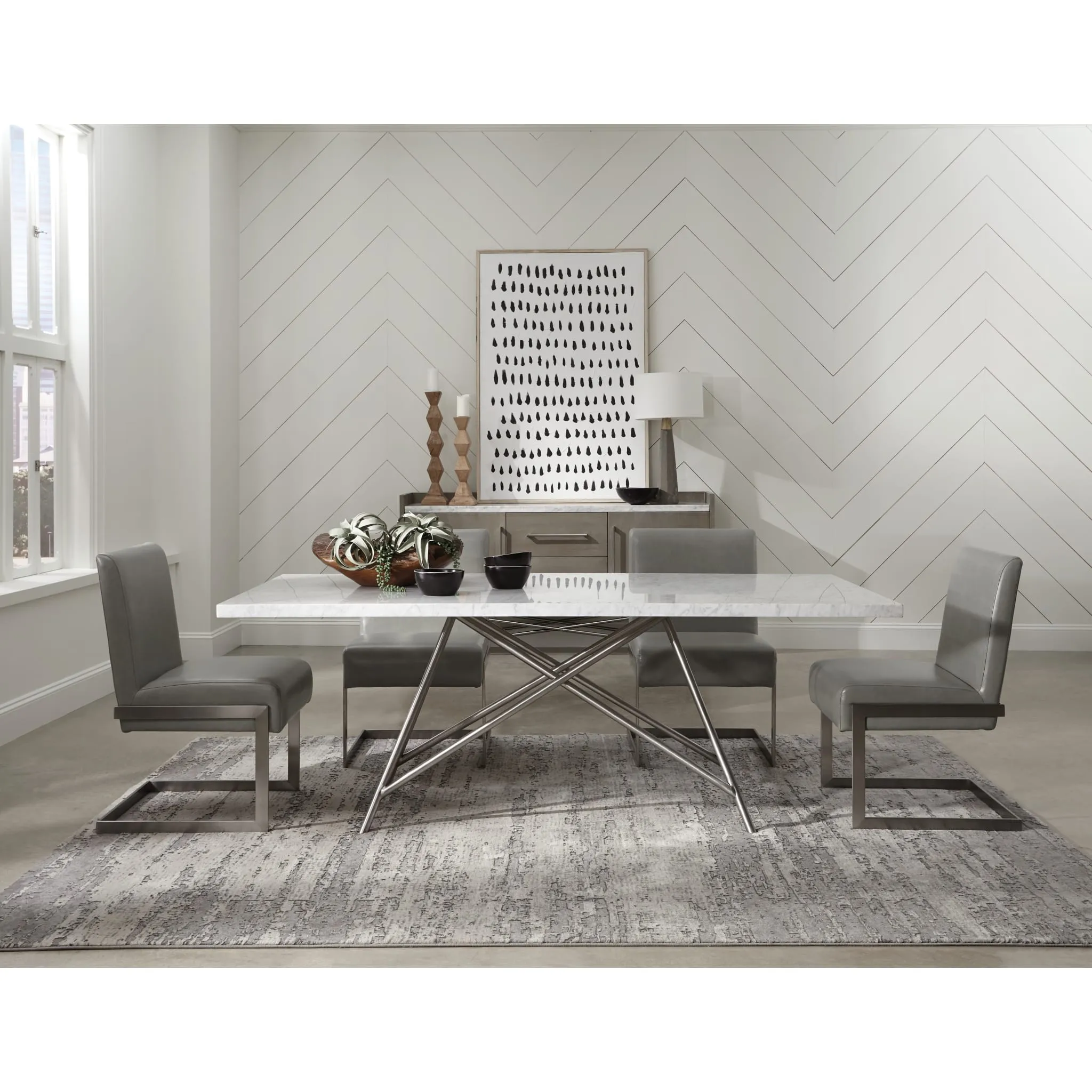 Coral Marble Top Rectangular Sideboard in Antique Grey