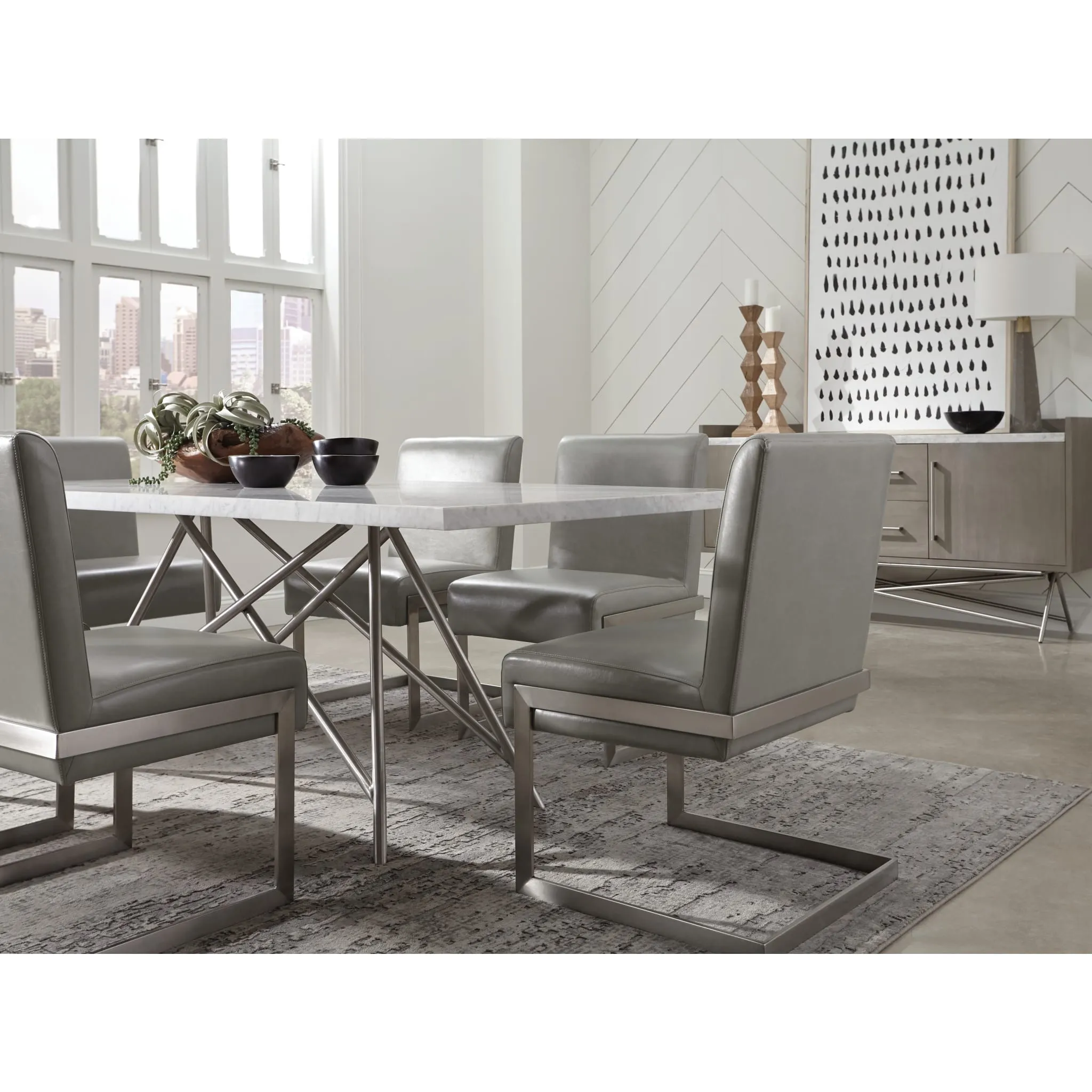Coral Marble Top Rectangular Sideboard in Antique Grey