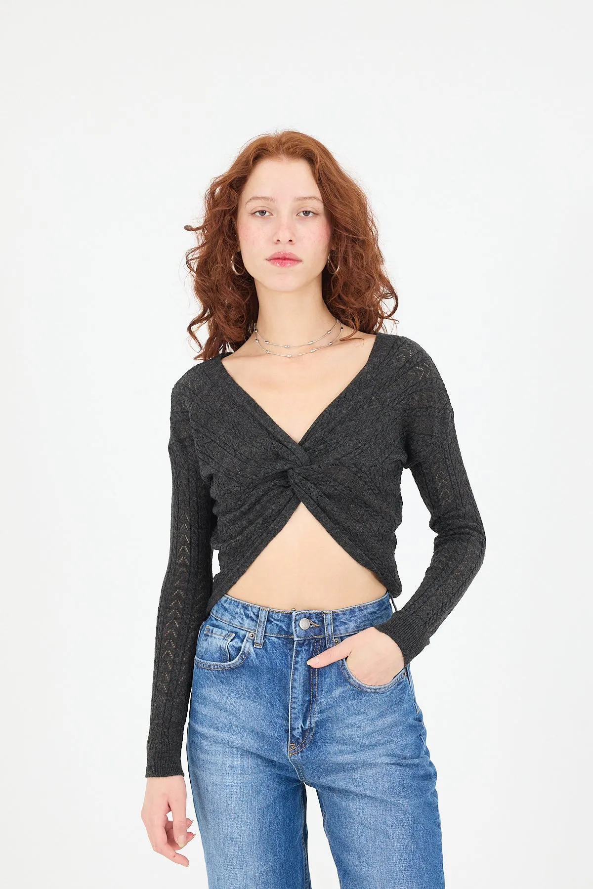 Cross Knotted Front V-Neck Knitwear