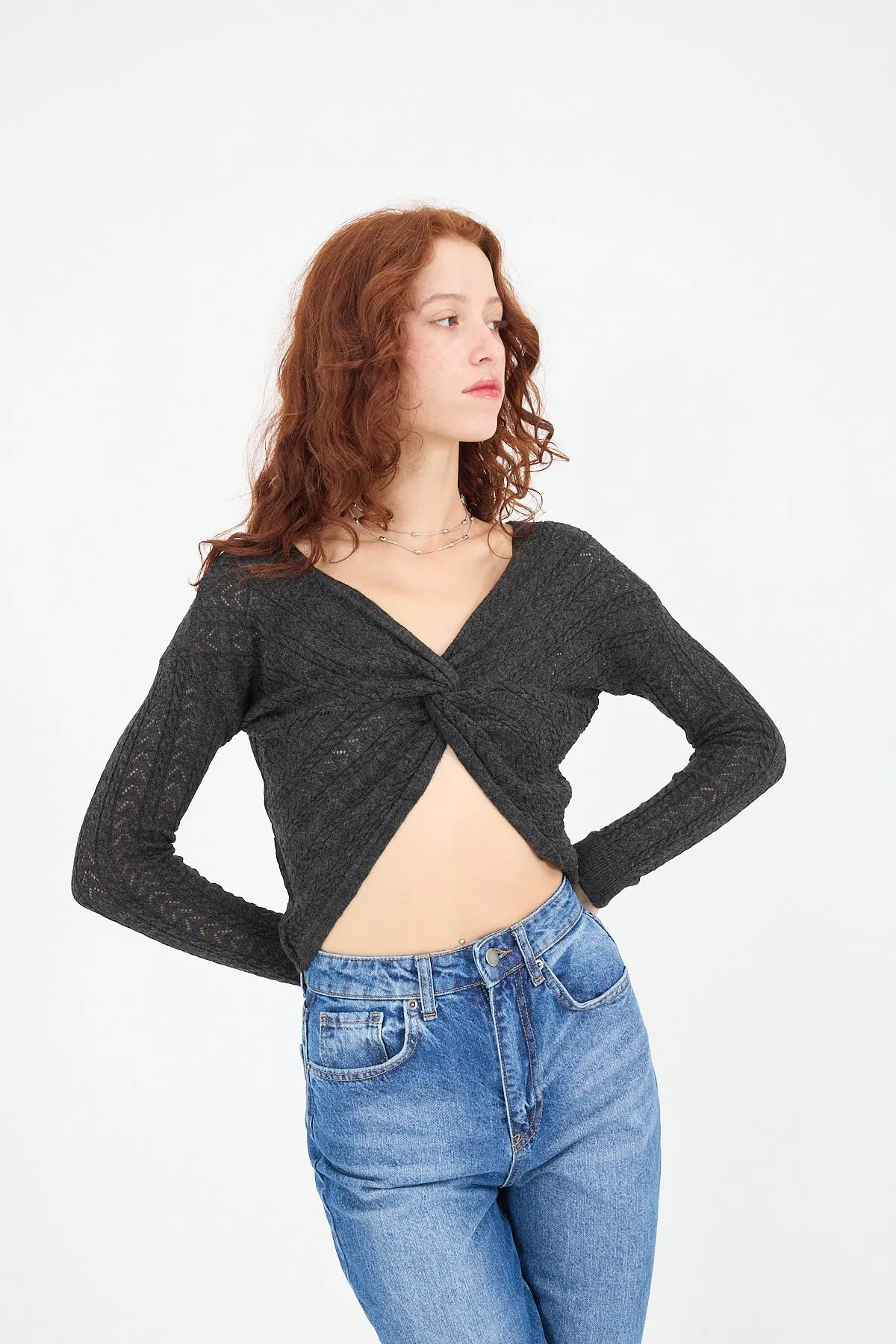 Cross Knotted Front V-Neck Knitwear