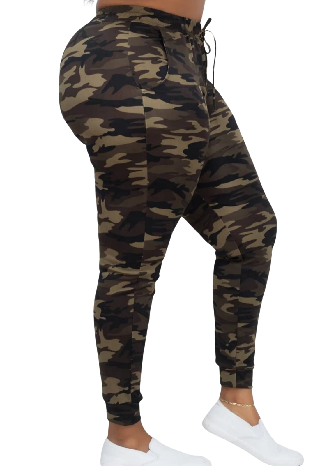 Curvy Camo Drawstring Waist Jogger Pants