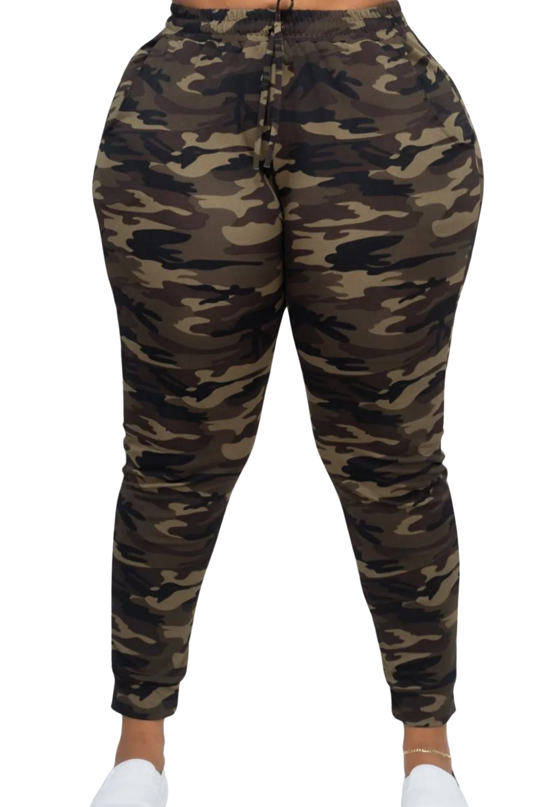 Curvy Camo Drawstring Waist Jogger Pants