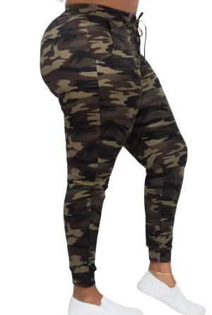 Curvy Camo Drawstring Waist Jogger Pants