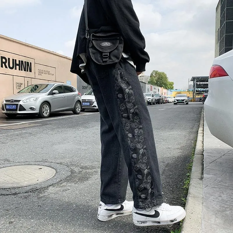 Denim trousers loose straight-leg street casual pants