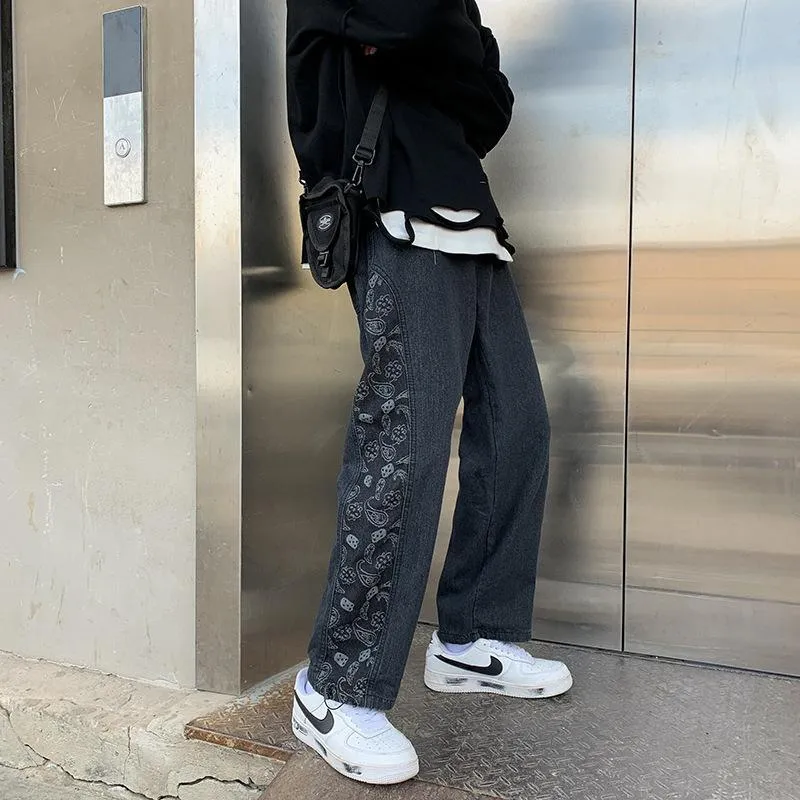 Denim trousers loose straight-leg street casual pants