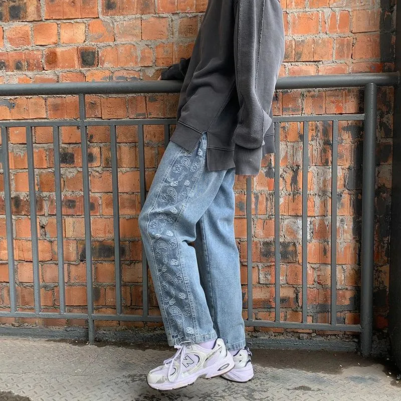 Denim trousers loose straight-leg street casual pants