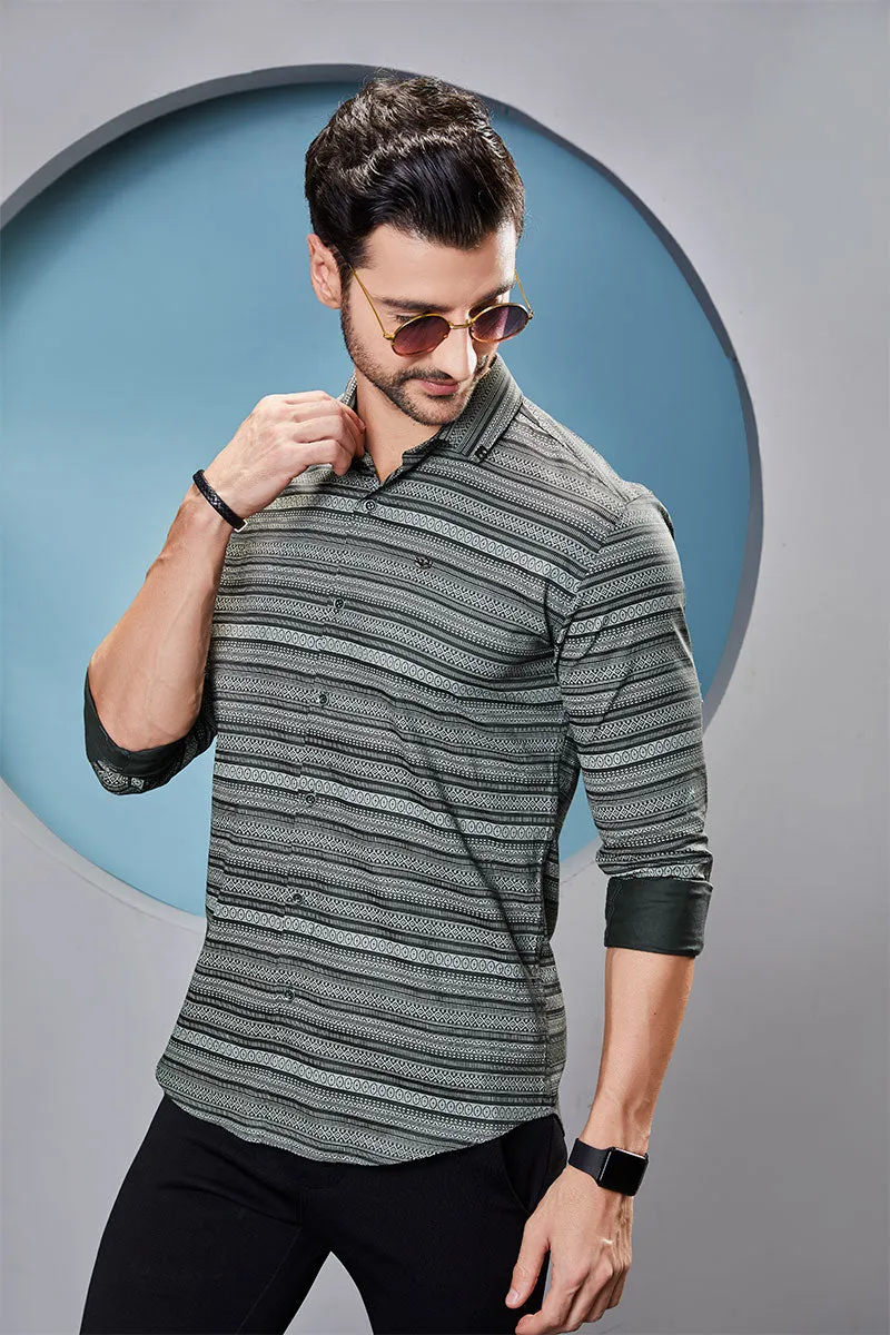 Destin Grey Print Striped Shirt