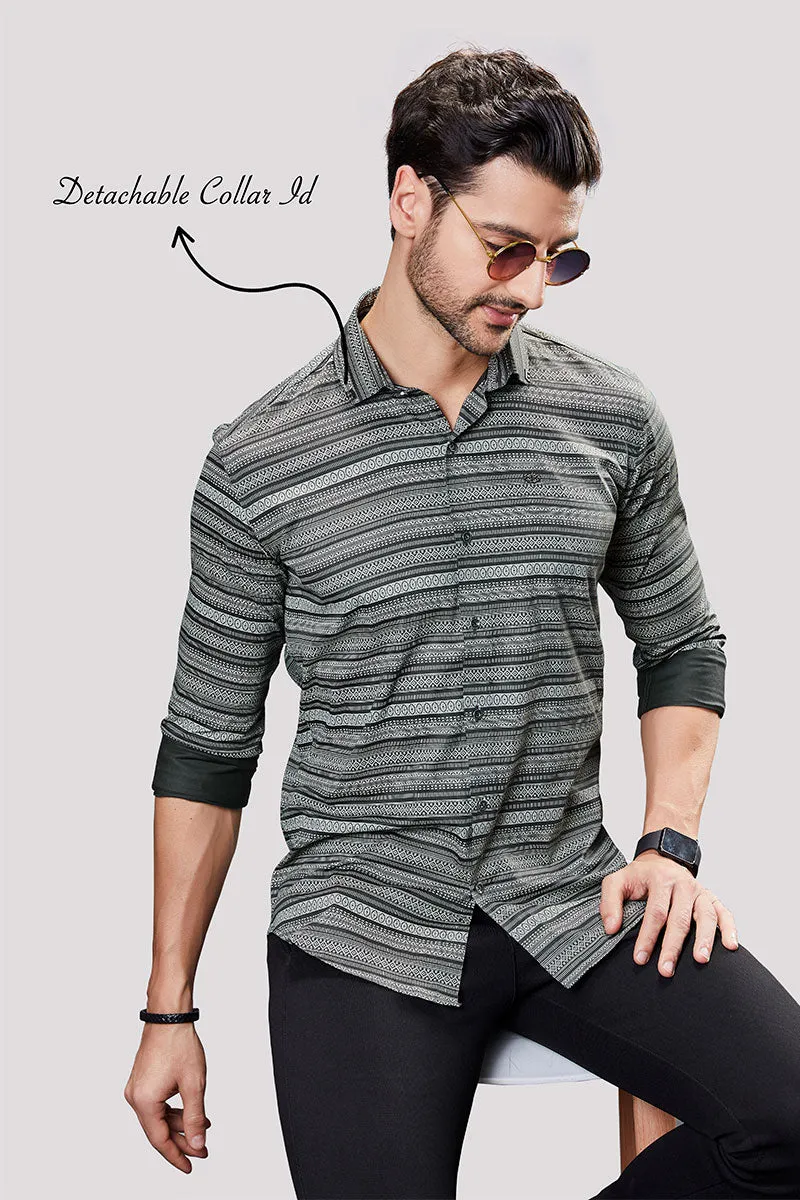 Destin Grey Print Striped Shirt