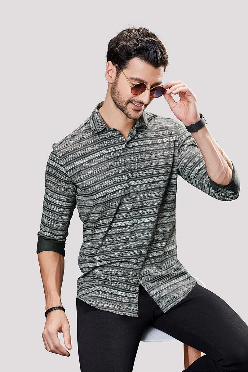 Destin Grey Print Striped Shirt