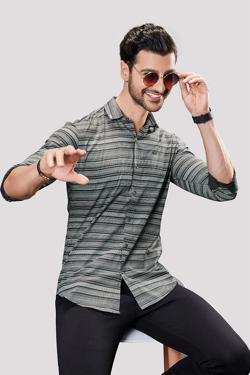 Destin Grey Print Striped Shirt