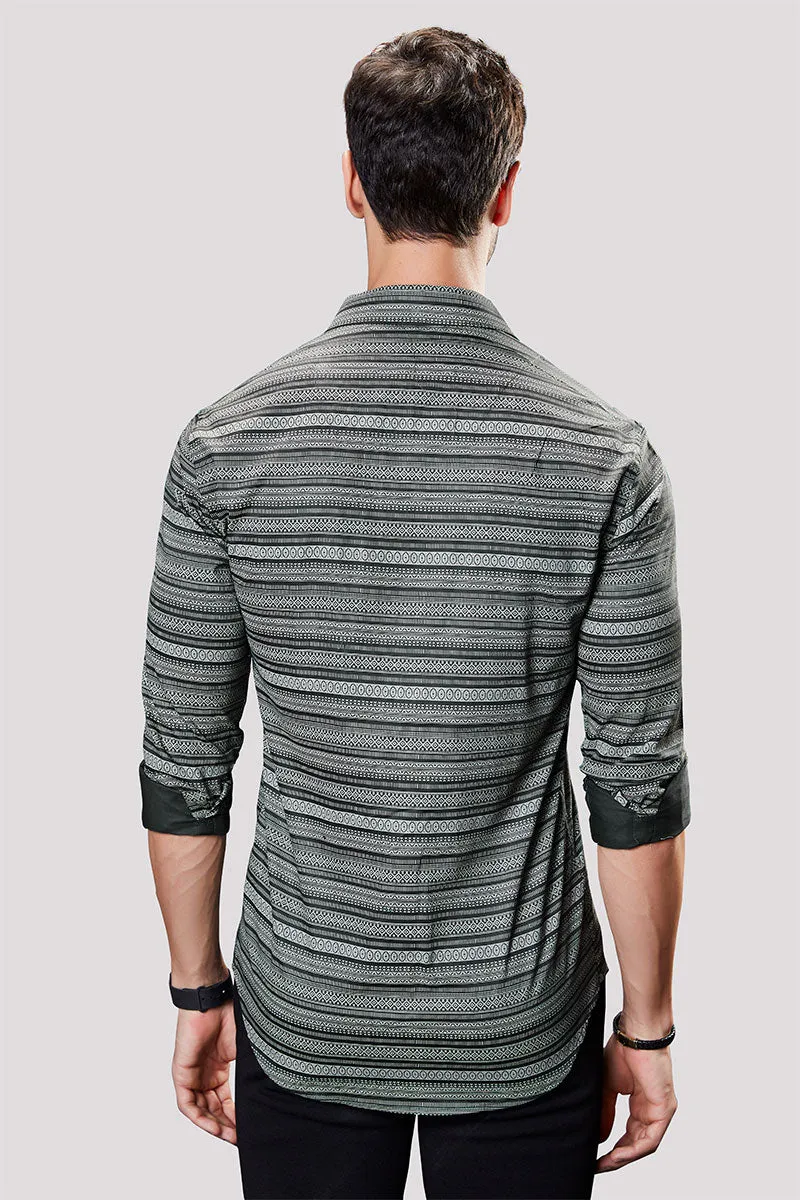 Destin Grey Print Striped Shirt