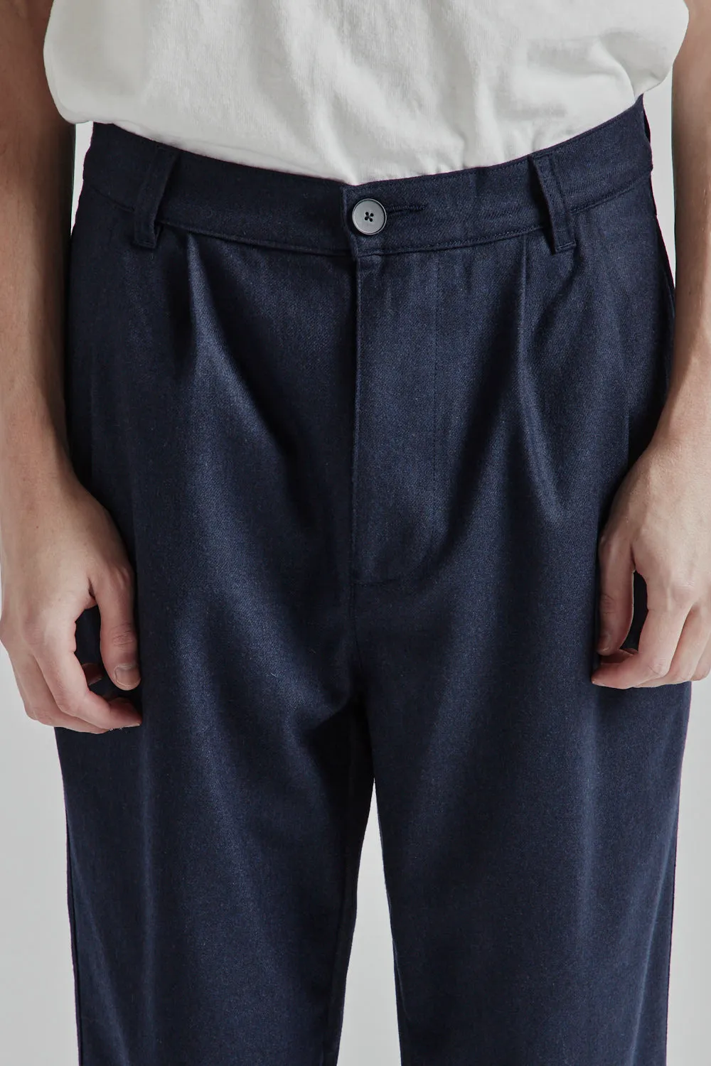 Double Pleats Wool Pants - Navy