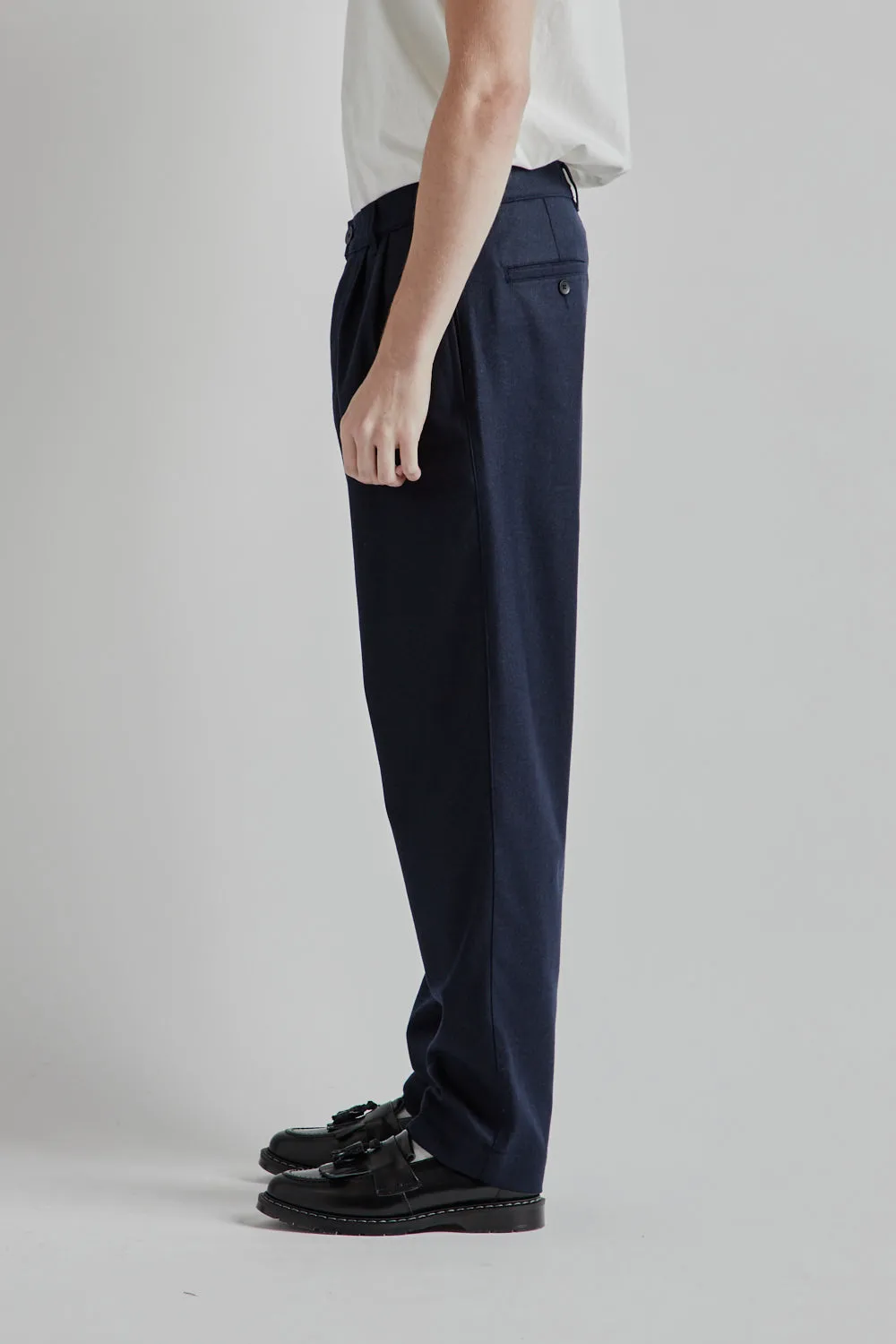 Double Pleats Wool Pants - Navy