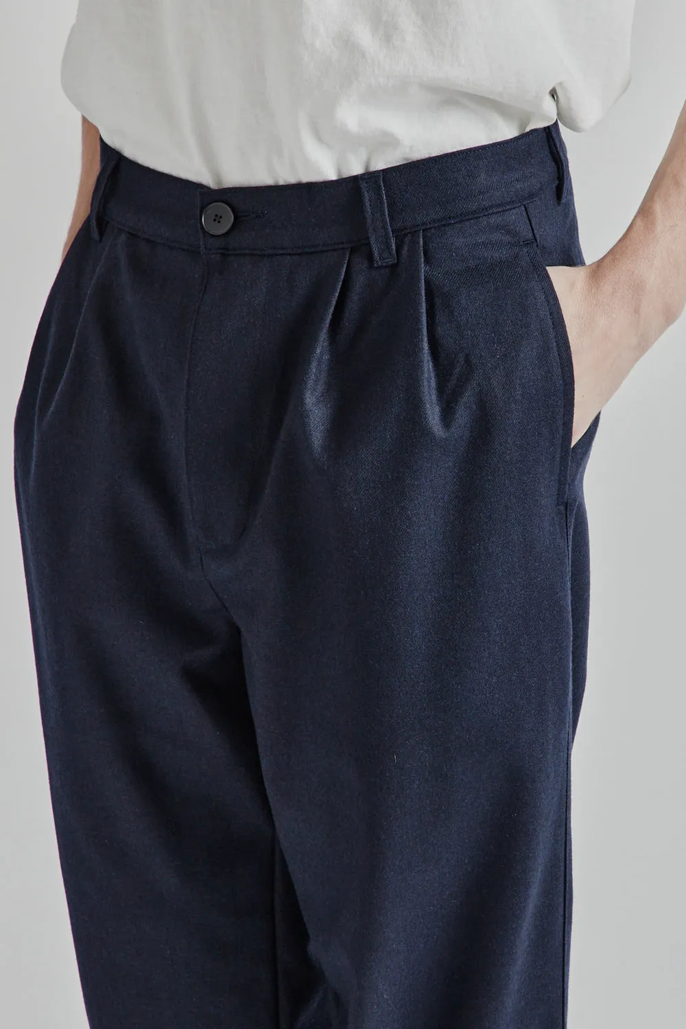 Double Pleats Wool Pants - Navy