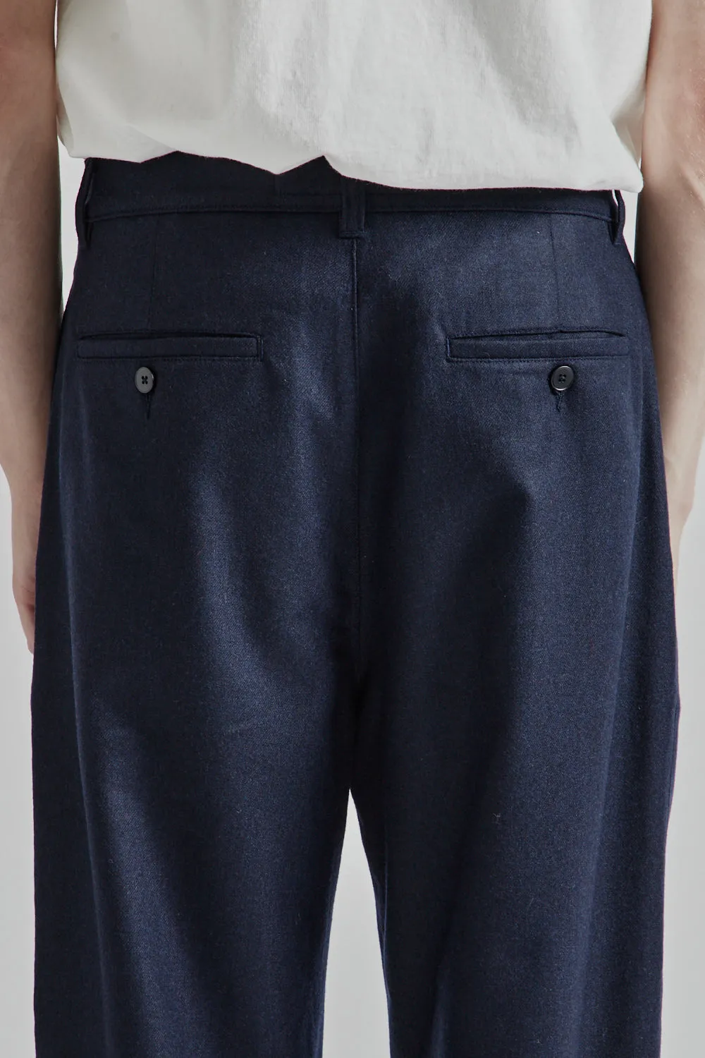 Double Pleats Wool Pants - Navy