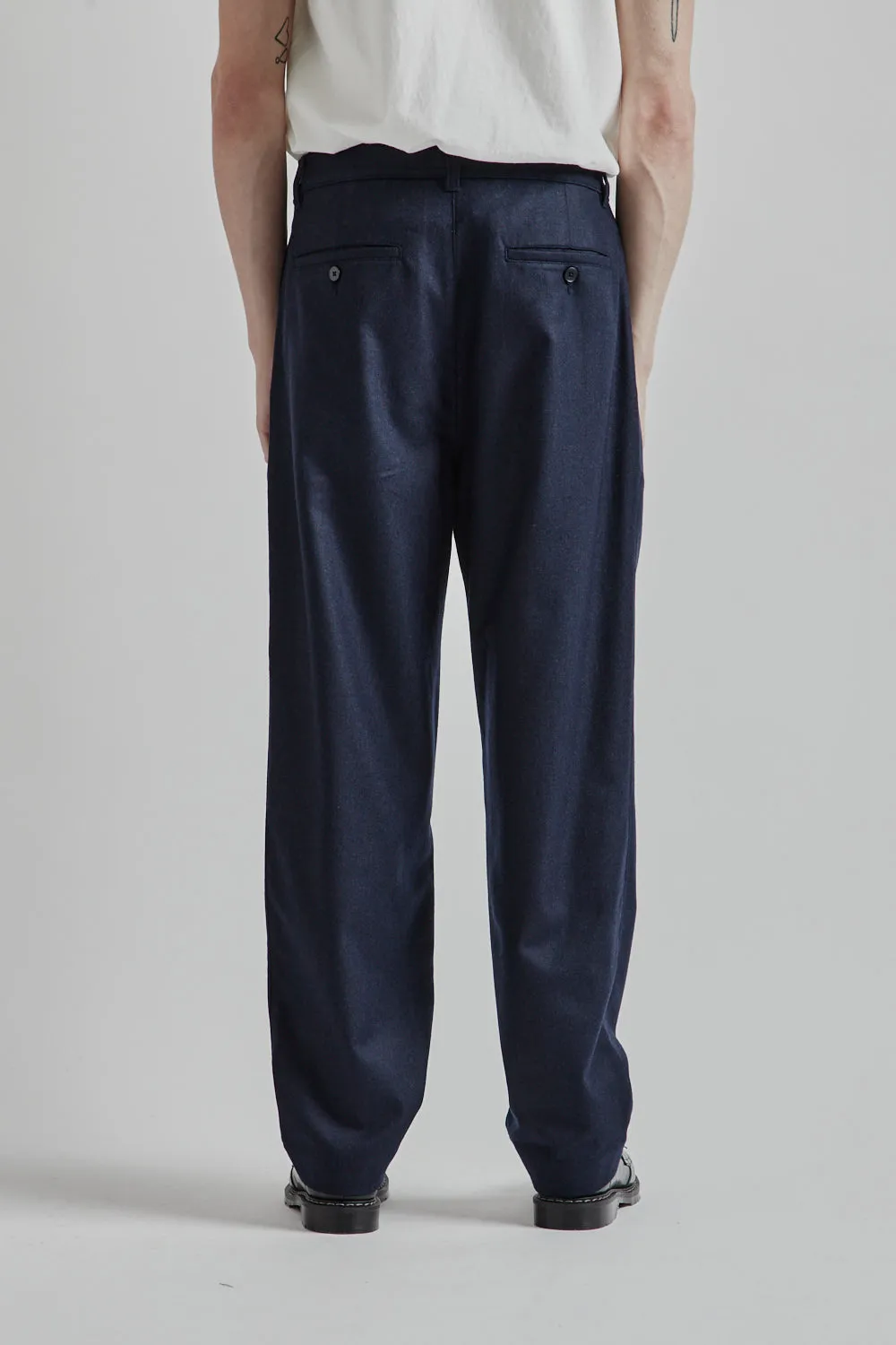 Double Pleats Wool Pants - Navy