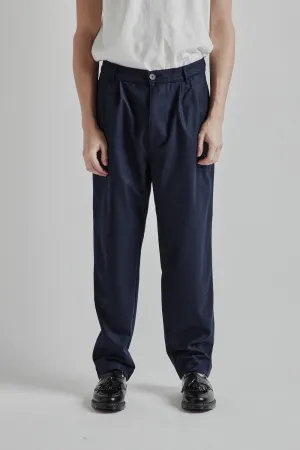 Double Pleats Wool Pants - Navy