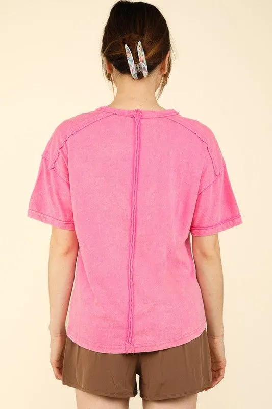 Dream in Color Pink Washed Knit Pocket Tee