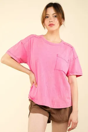 Dream in Color Pink Washed Knit Pocket Tee