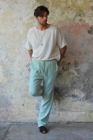 DUNE Organic Gauze Cotton Pants (Army Green, Dusty Mint)