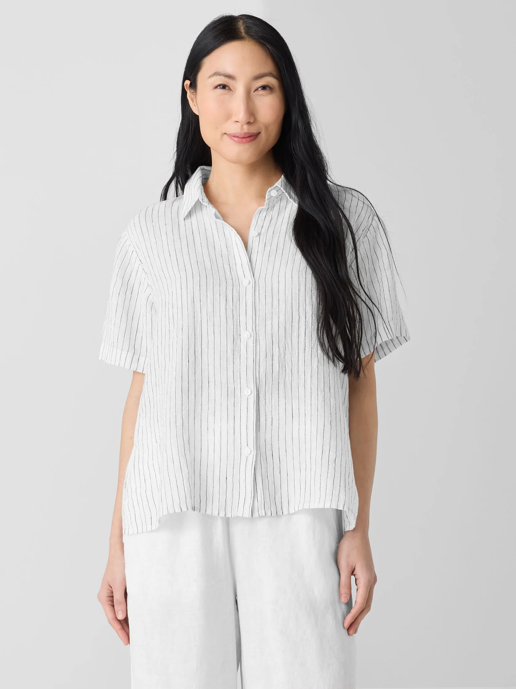 EILEEN FISHER - ORGANIC LINEN SHORT-SLEEVE SHIRT